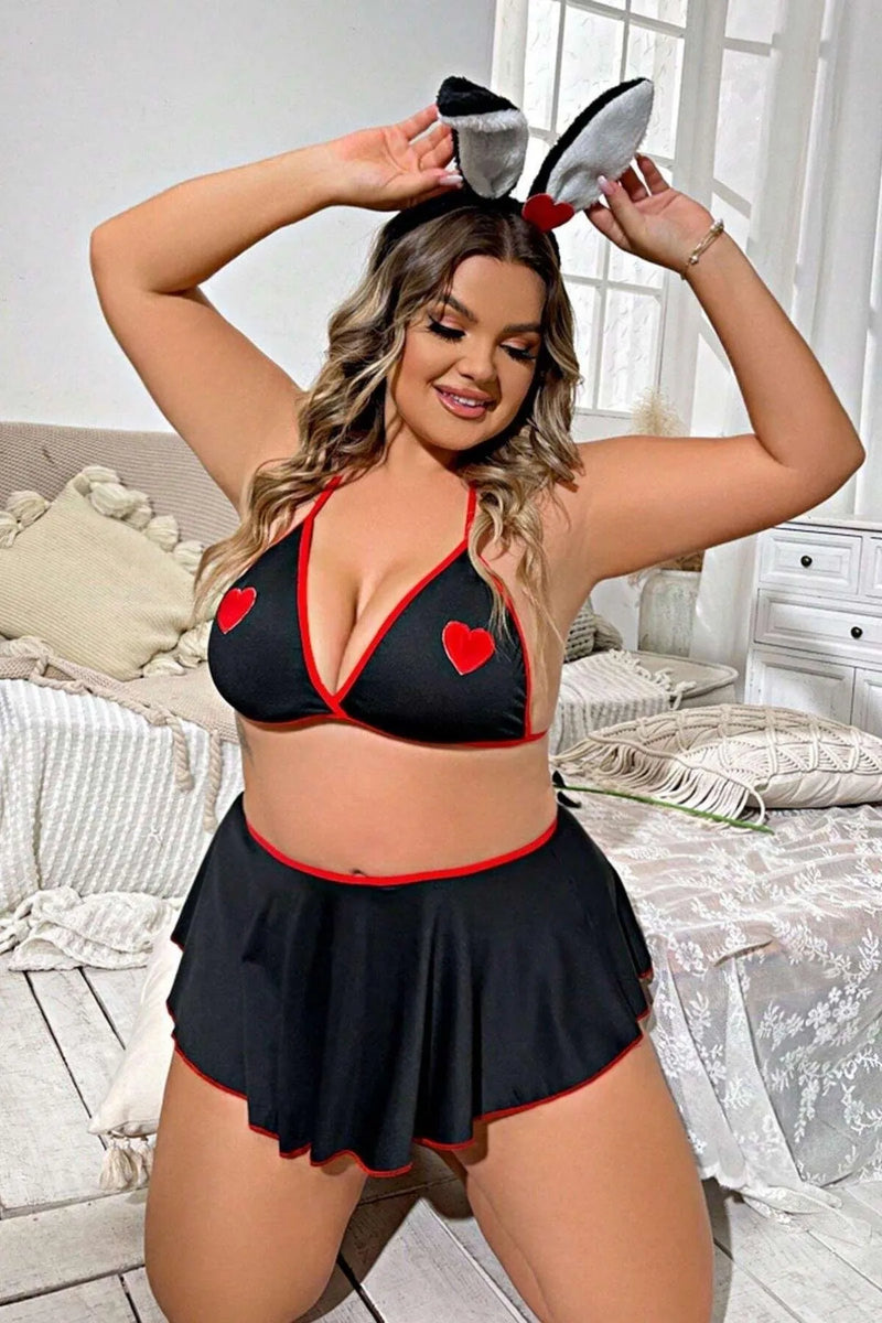 Moonette Büyük Beden Fantazi Kalpli Mini Etekli Babydol Gecelik TG279234-B