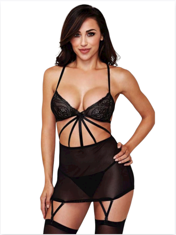 Moonette Büyük Beden Fantazi Siyah Dantelli Jartiyer Takım TG273255