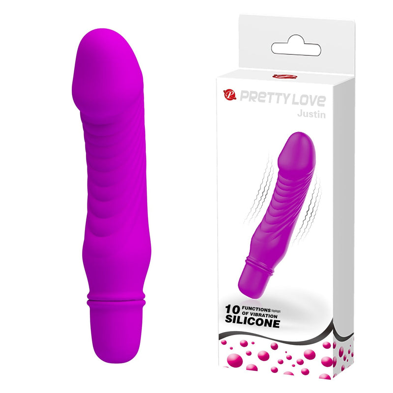 10 Titreşim Modlu Realistik Başlıklı Mini Silikon Vibratör - Justin (Mor)