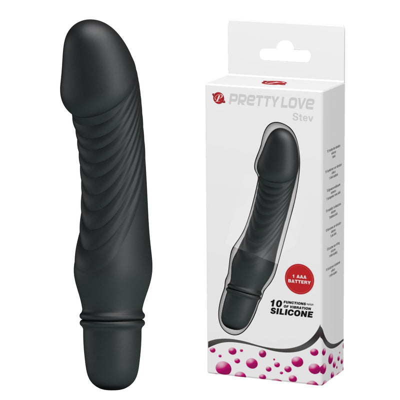 10 Titreşim Modlu Realistik Başlıklı Mini Silikon Vibratör - Stev (Siyah)