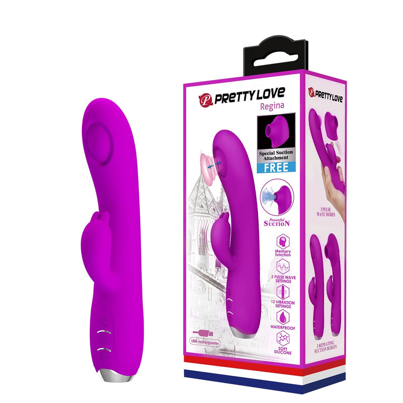 12 Fonksiyonlu Titreşim &amp; Nabız Vuruşlu Pulsasyon Rabbit Vibratör – Regina (Mor)