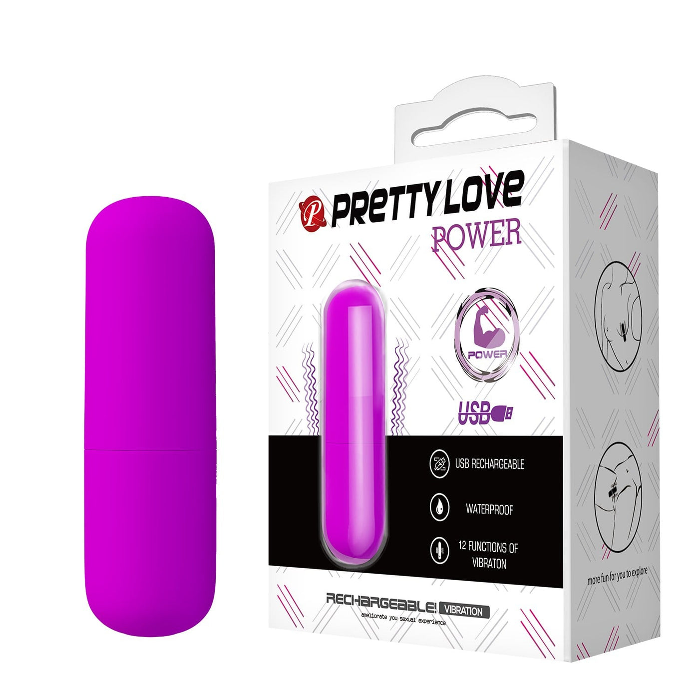 12 fonksiyonlu şarjlı fuşya vibratör Power Moonette