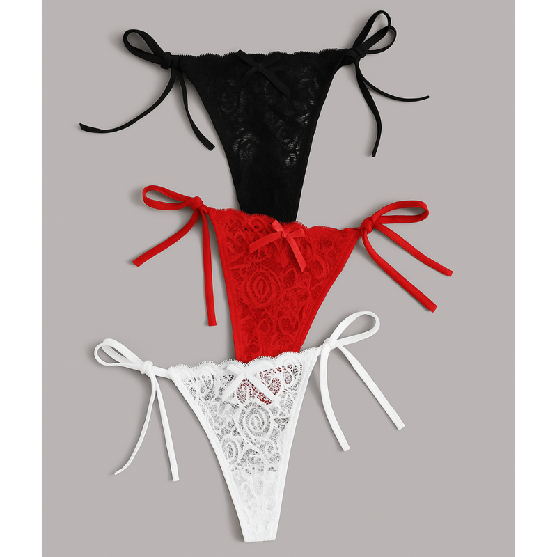 Moonette Kadın 3'lü Dantelli Yandan Bağlamalı Seksi Tanga TG270054