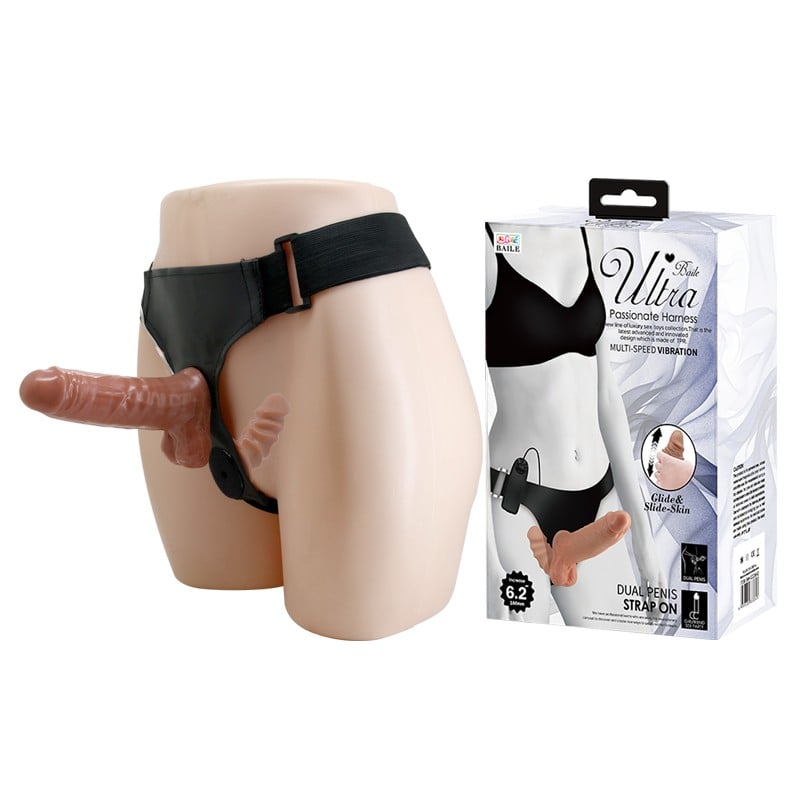 16 cm Belden Bağlamalı Çift Taraflı Yeni Nesil Titreşimli Strapon Dildo
