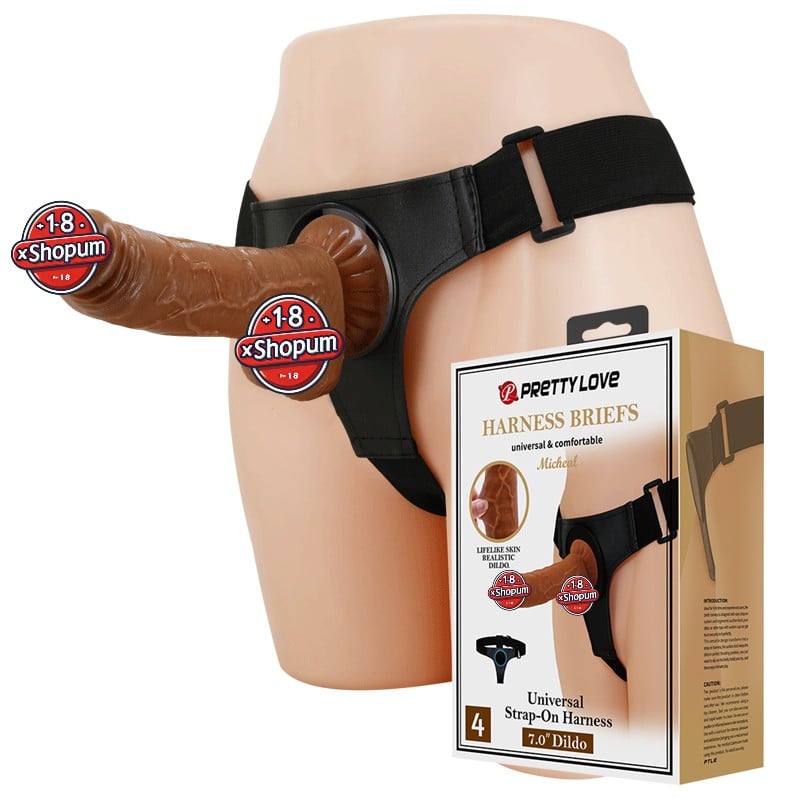 20 cm Belden Bağlamalı İçi Dolu Strapon Melez Penis - Micheal