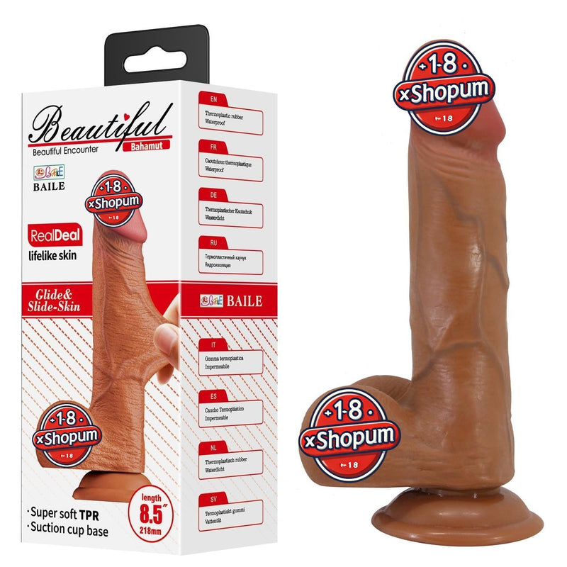 21,8 cm Et Dokulu Gerçekçi Çift Katmanlı Silikon Melez Penis - Bahamut