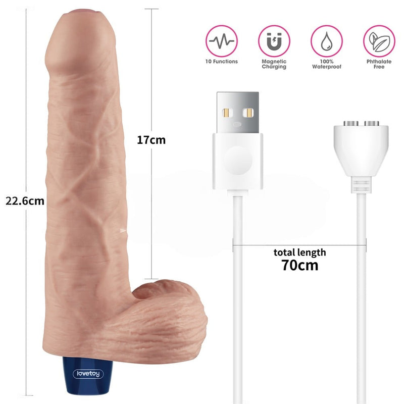 22.6 cm titreşimli şarjlı ten dildo yan görünüm Moonette