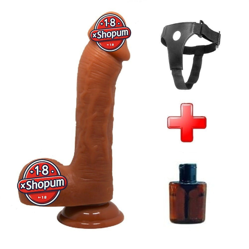 Belden Bağlamalı 23,5 cm Realistik Vantuzlu Melez Dildo Penis