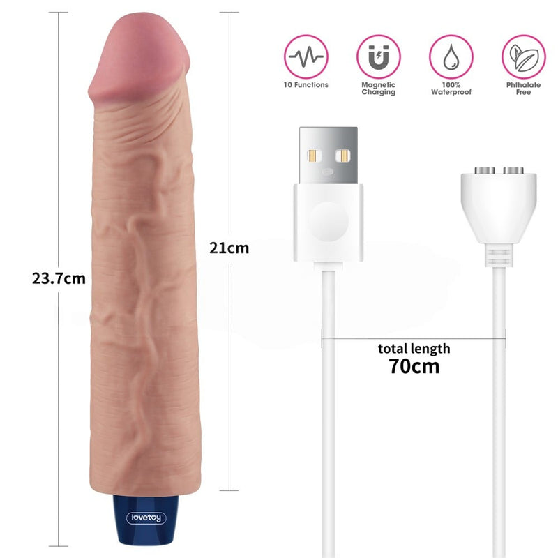 23.7 cm titreşimli şarjlı ten dildo yan görünüm Moonette