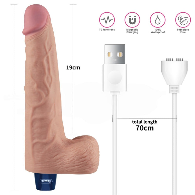 25.3 cm titreşimli şarjlı ten dildo yan görünüm Moonette