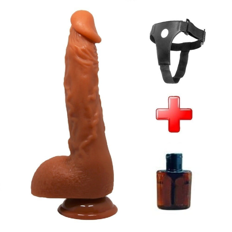Belden Bağlamalı 25,2 cm Realistik Vantuzlu Melez Dildo Penis - Jason