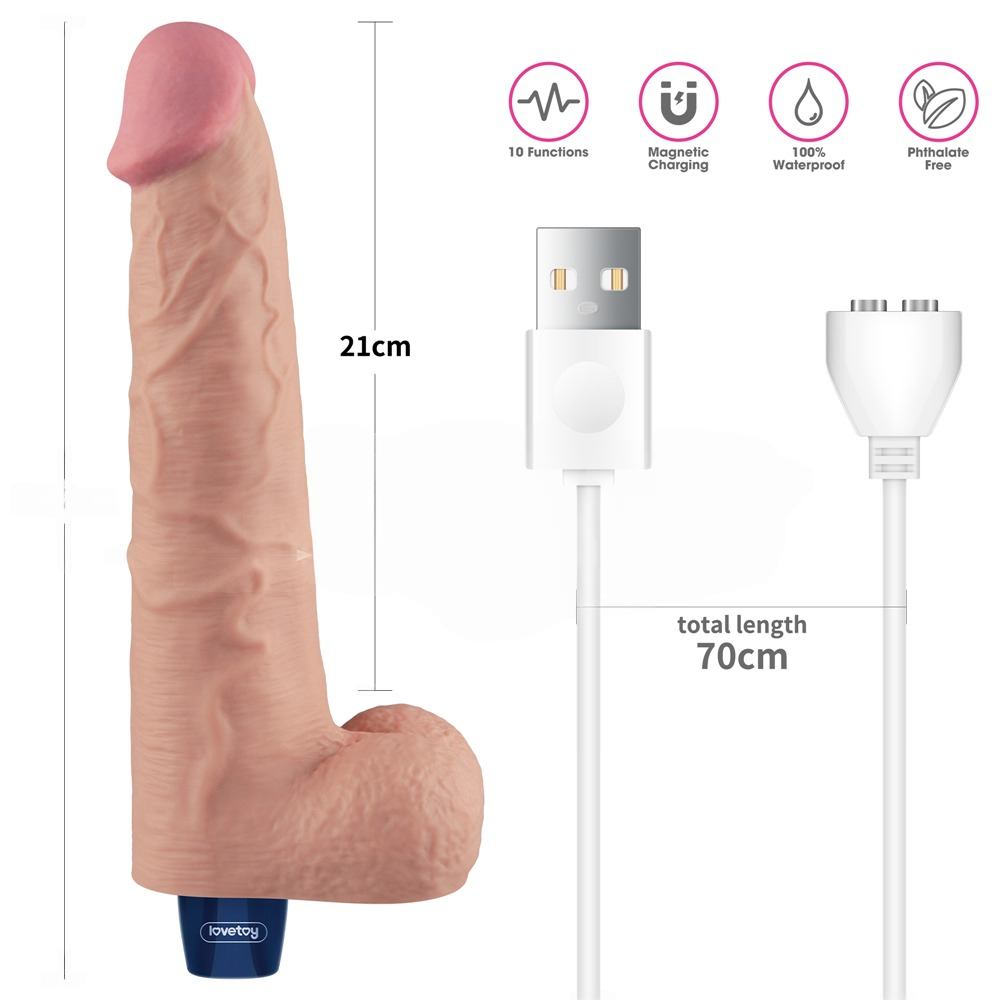 27.2 cm titreşimli şarjlı ten dildo yan görünüm Moonette