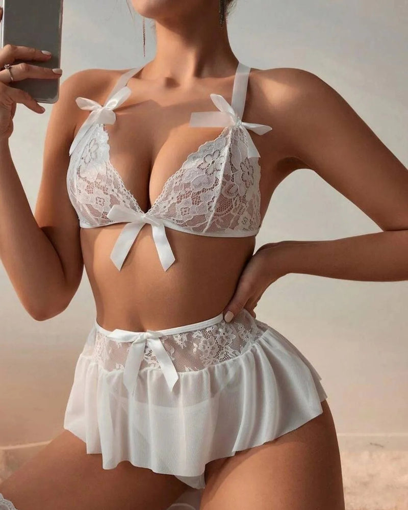 Fantazi Beyaz Dantelli Fiyonklu Seksi Babydol TG279239 Detay Görünümü | Moonette
