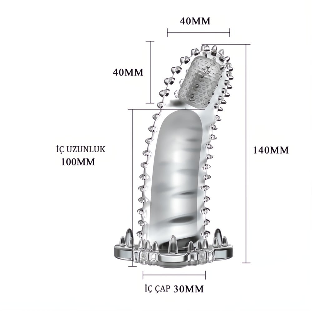 4 cm titreşimli şeffaf penis kılıfı yan görünüm Moonette