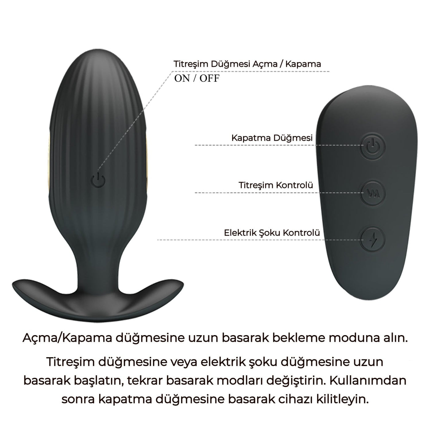 kumandalı şarjlı altın anal plug Kelly üst görünüm Moonette