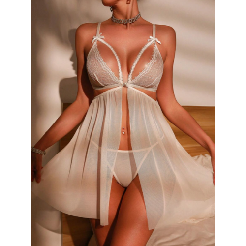 Fantezi Beyaz Dantel Sütyenli Transparan Gecelik TG273271 | Moonette