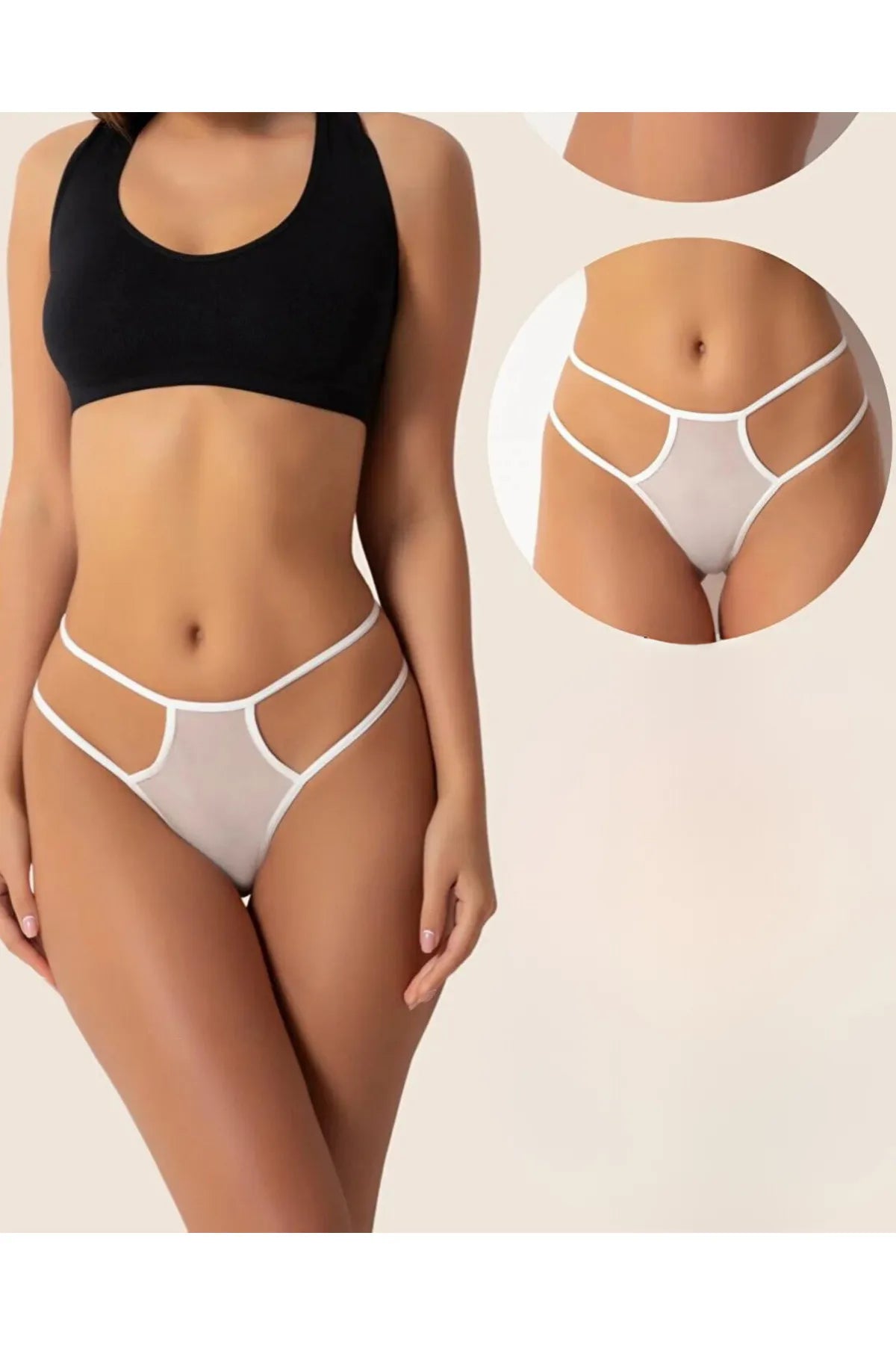 Büyük Beden Fantazi Beyaz Seksi TÜL Kadın String - Fantezi Tanga TG270039-B | Moonette