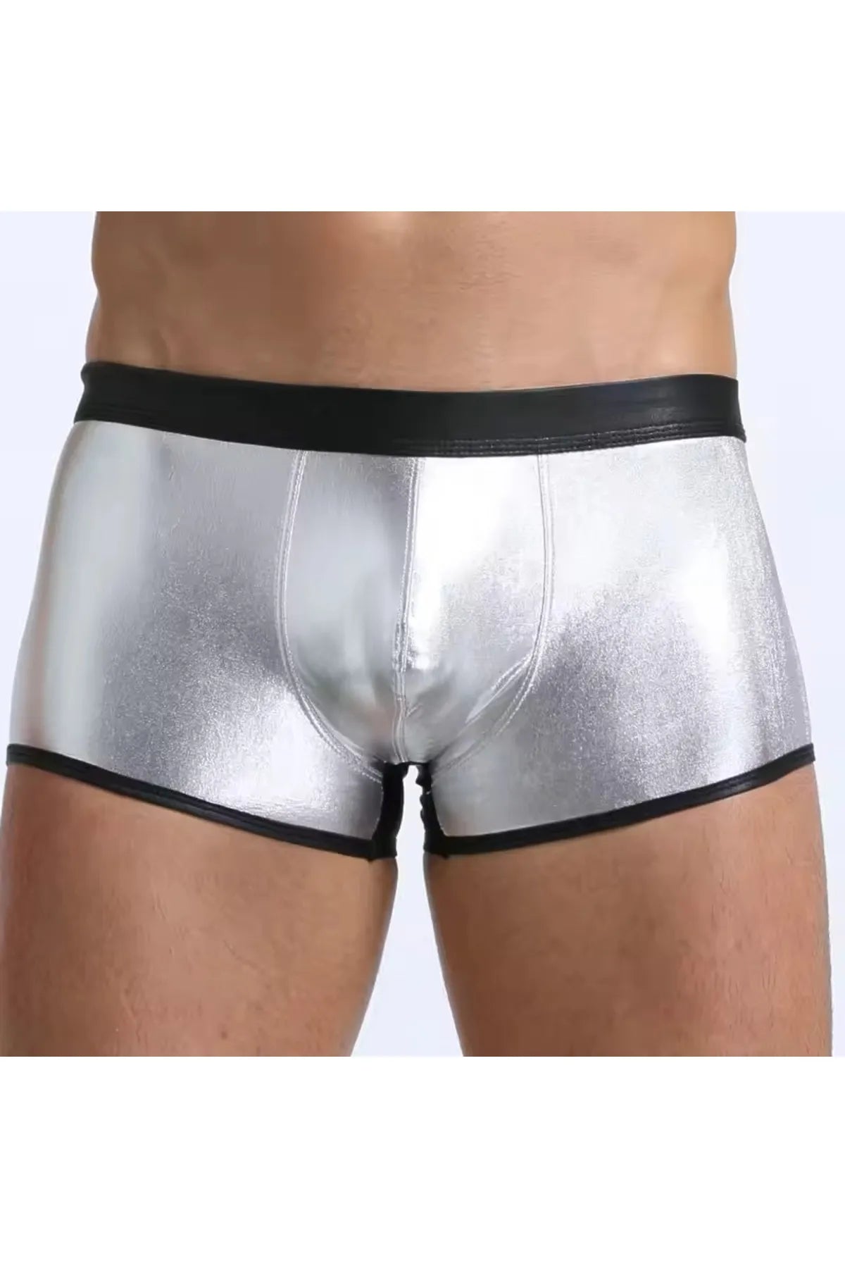 Fantezi Deri Görünümlü Gümüş Erkek Boxer Tanga TG274607 | Moonette