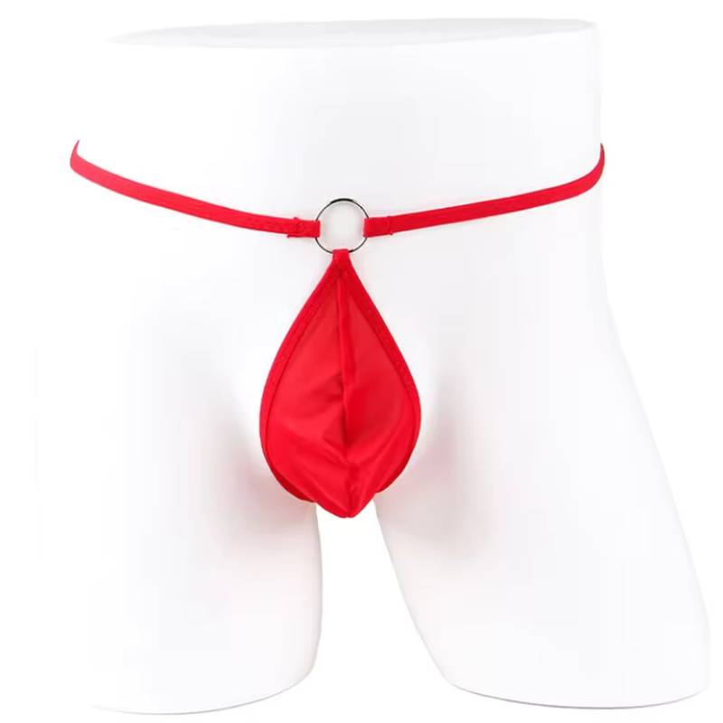 Moonette Fantezi Kırmızı Transparan Halkalı Tül Erkek String Seksi Erkek İç Çamaşırı TG274609