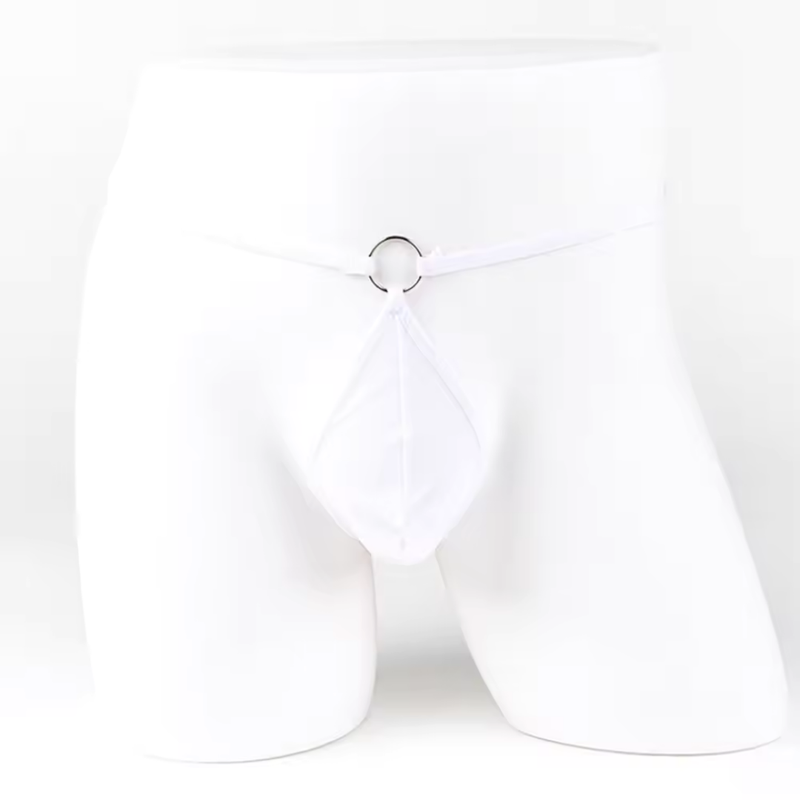 Moonette Fantezi Beyaz Transparan Halkalı Tül Erkek String Seksi Erkek İç Çamaşırı TG274611
