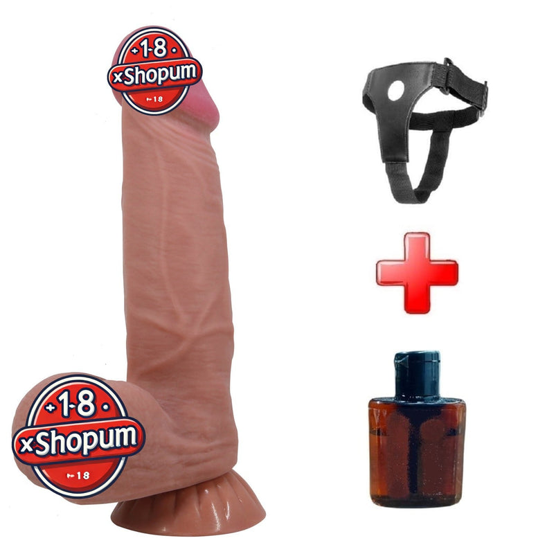Belden Bağlamalı 21,8 cm Kıkırdak Yapılı Çift Katmanlı Gerçekçi Melez Dildo Penis - Najm