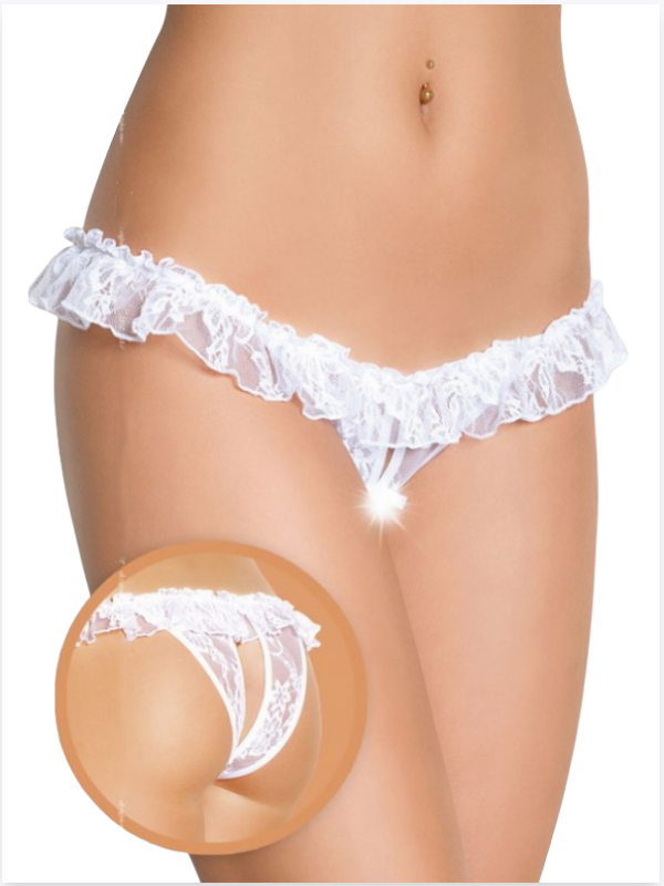 Moonette Fantezi Üstü Fırfırlı Ağı Açık Beyaz Dantel Tanga - String TG270021