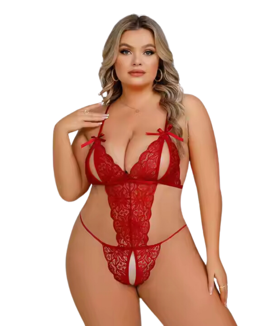 Büyük Beden Fantezi Kırmızı Dantelli Babydoll TG279250 | Moonette