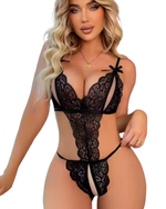 Büyük Beden Fantezi Siyah Dantelli Babydoll TG279249 | Moonette