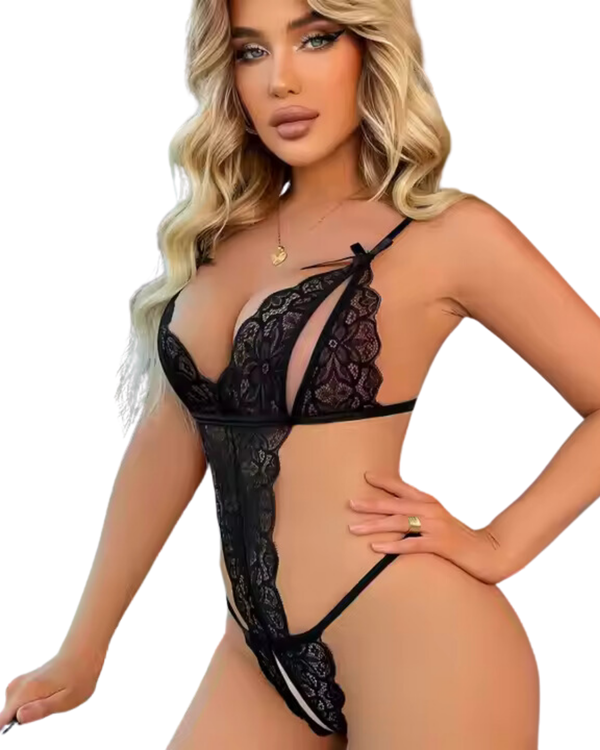 Büyük Beden Fantezi Siyah Dantelli Babydoll TG279249 Detay Görünümü | Moonette