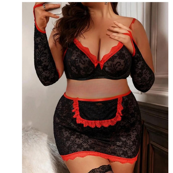 Büyük Beden Fantazi Seksi Dantel Babydol Fantezi Gecelik (Çorapsız) TG279233-B | Moonette