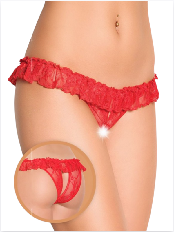 Fantezi Üstü Fırfırlı Ağı Açık Kırmızı Dantel Tanga - String TG270020 | Moonette