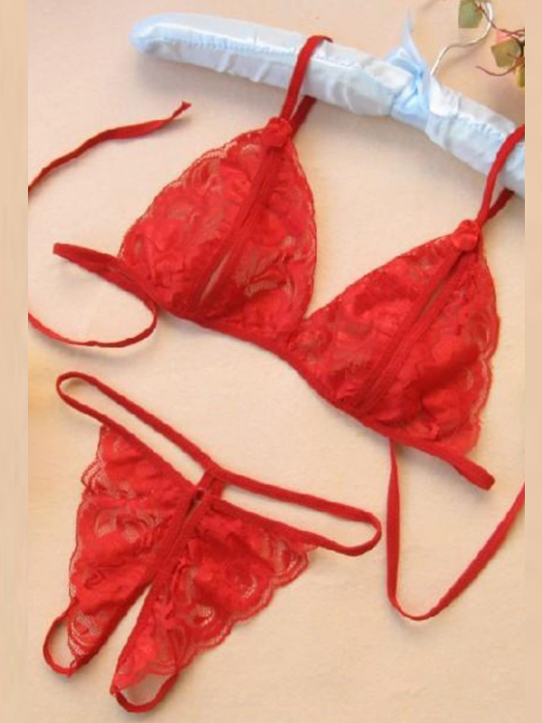 Moonette Büyük Beden Fantezi Kırmızı Dantelli Seksi Sütyen Kilot Takım TG279703-B