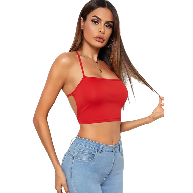 Moonette Kadın Sırtı Açık Kırmızı Belden Bağlamalı Crop Büstiyer TG275441-K