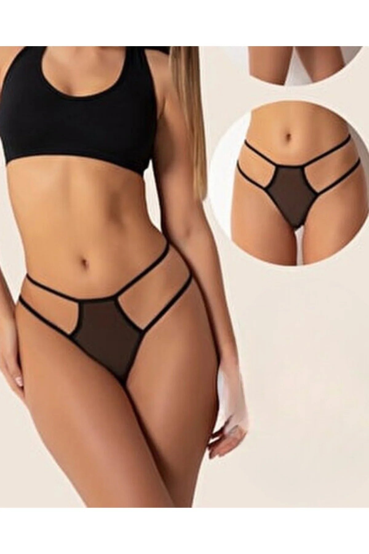 Büyük Beden Fantazi Siyah Seksi Tül Kadın Stri̇ng - Fantezi Tanga TG270036-B | Moonette