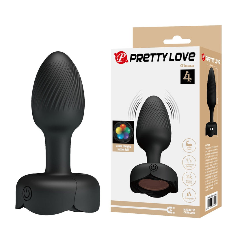 USB Şarjlı 10 Fonksiyonlu Titreşimli 5 Renk LED Işıklı Silikon Anal Plug – Olman
